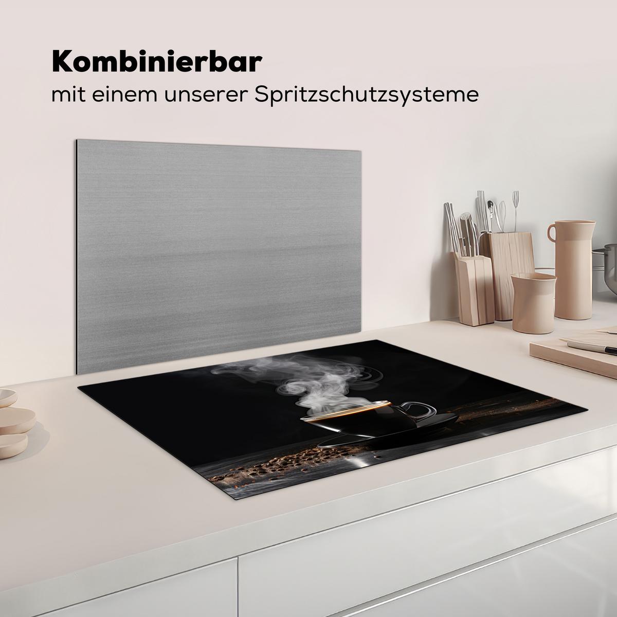 HERDABDECKPLATTE Kaffee - Schwarz - Bohnen - Heiß - Tasse Herdabdeckung Induktionsfeld 75x52 cm - Schwarz, Kunststoff (75/52/0.2cm) - MuchoWow