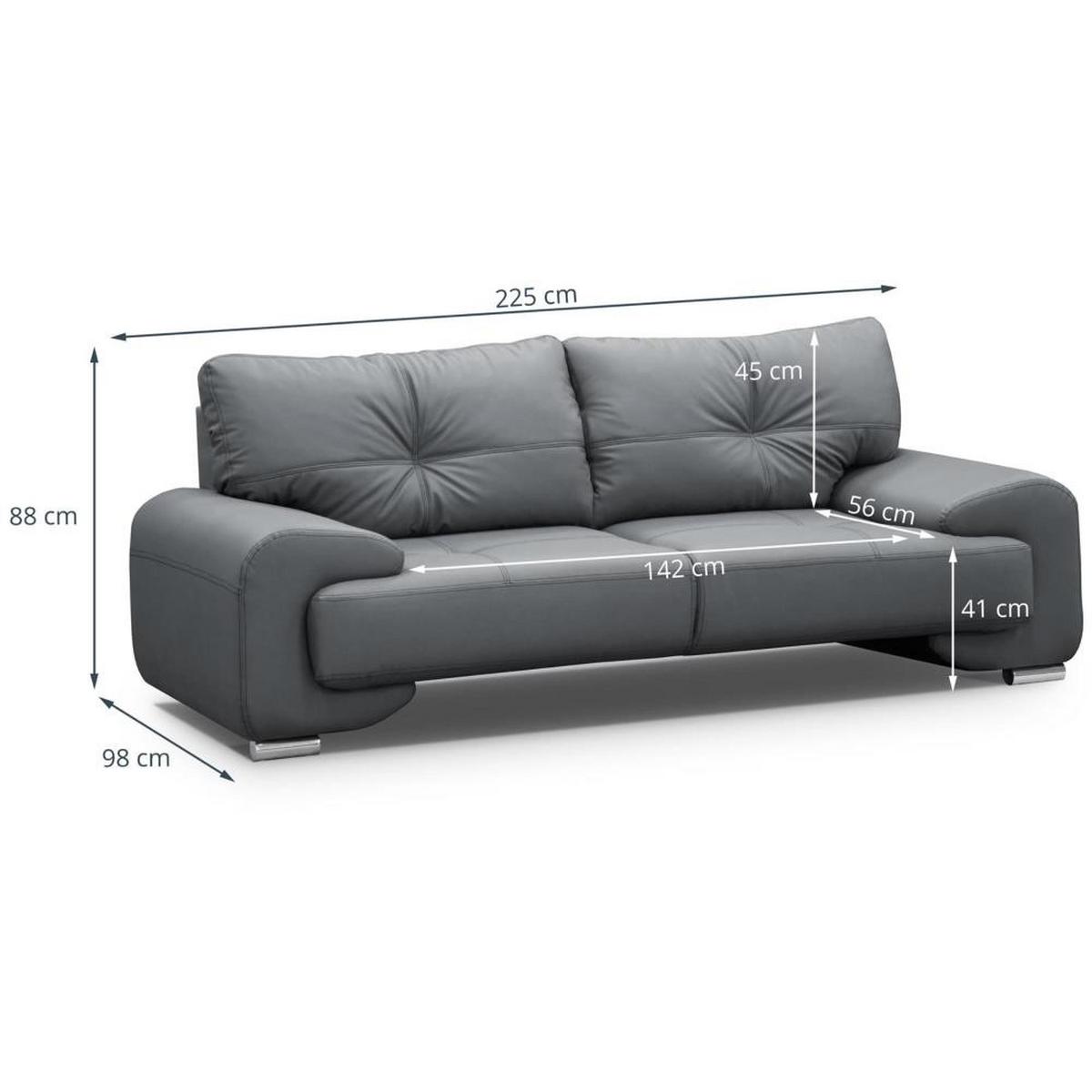SOFA 3-SITZER Omega grau - Chromfarben/Grau, Leder/Metall (225/88/98cm) - Beautysofa