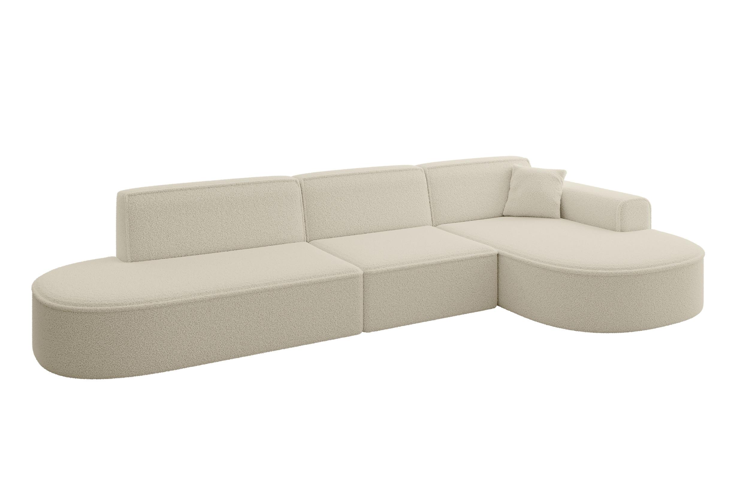 ECKSOFA Ottomane Rechts MARI-L2 - 328x171x79 cm Beige Bouclé - Beige/Schwarz, Holzwerkstoff/Kunststoff (171/328cm) - ALTDECOR