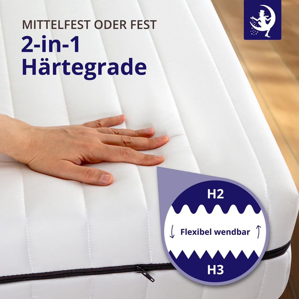 MATRATZE 100x200 H2 H3 Wendematratze - 15cm Höhe - 7-Zonen Kaltschaummatratze - waschbarer Bezug - Weiß, Textil (100/200cm) - Mister Sandman