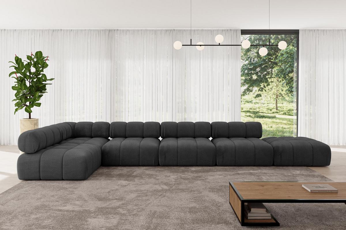 ECKSOFA modulares Sofa Favio-L3 - 475x190x70 cm Schwarz Velours - Schwarz, Holzwerkstoff/Textil (475/190cm) - ALTDECOR