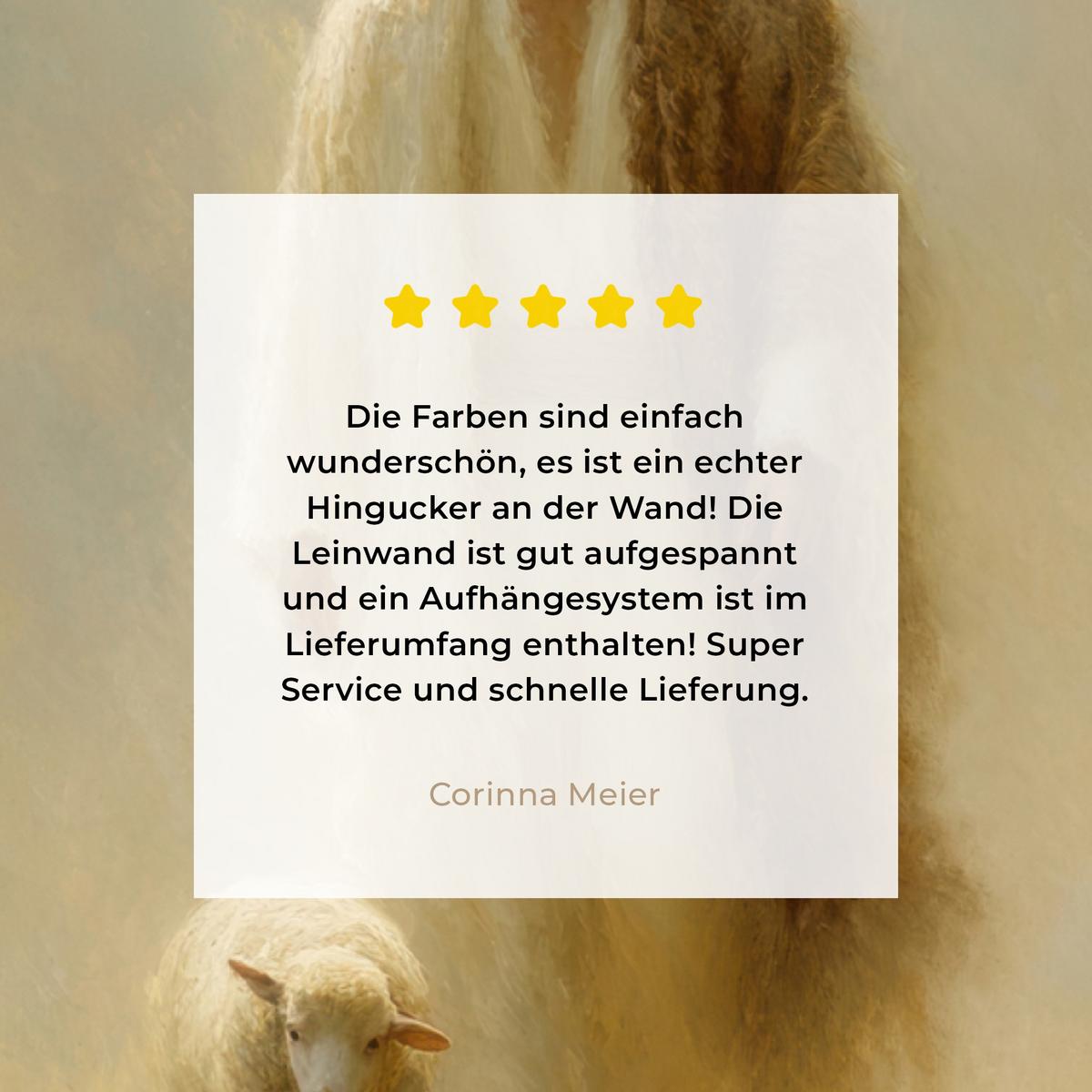 LEINWANDBILD Schaf - Jesus - Pinselstriche - Abstrakt Wandbilder 80x60 cm - Sandfarben, Textil (80/60cm) - MuchoWow