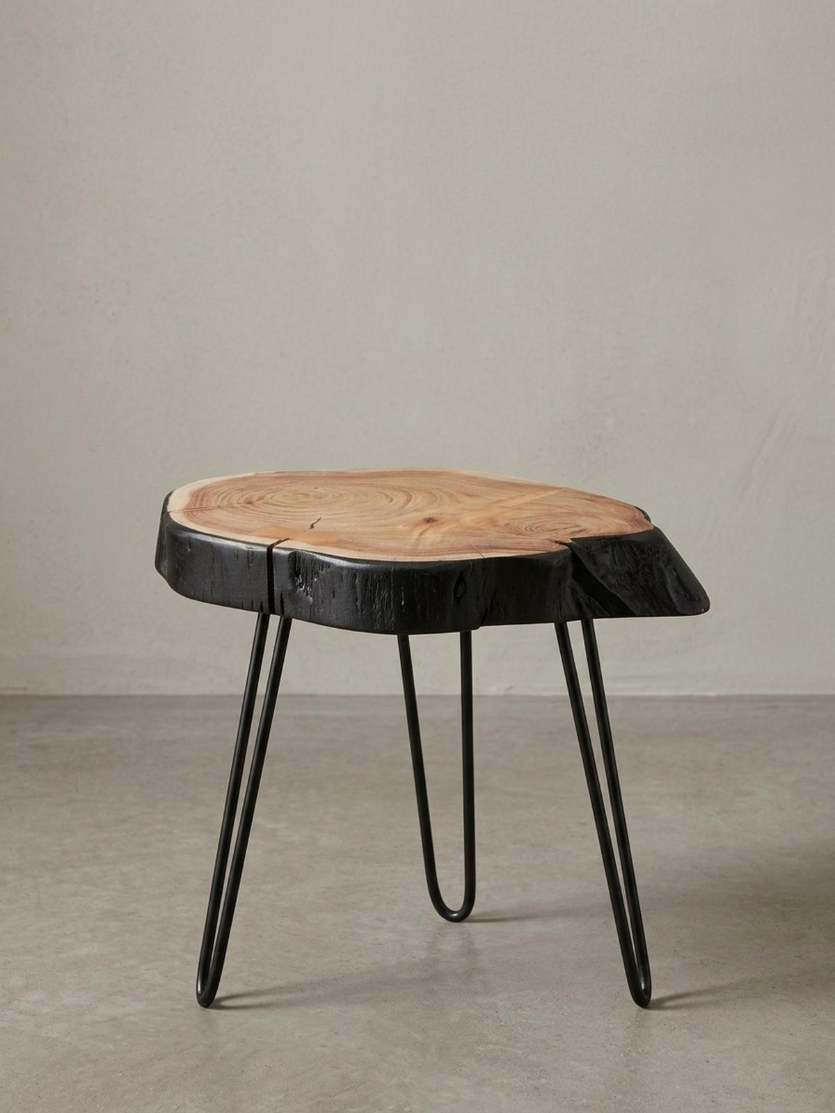 BEISTELLTISCH – Massivholz Natur Baumkante handgefertigt Industrial - Beige/Schwarz, Holz/Metall (32/40/40cm) - KADIMA DESIGN