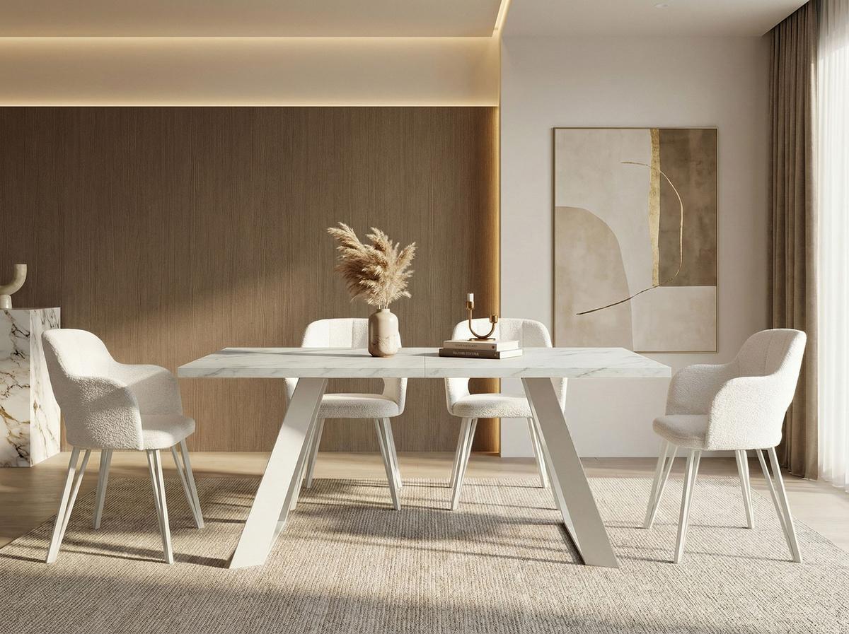 ESSTISCH Colter Weiß rechteckig ausziehbar, Marmor Weiß 160-260/90/76 cm - Ecru/Weiß, Holzwerkstoff/Metall (90/260/76cm) - WFL GROUP