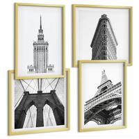 BILDER SET 4er Set - 50x50 cm & 40x60 cm Goldrahmen - Architektur Schwarz-Weiß-Minimalismus - Goldfarben, Kunststoff (50/50cm) - TULUP