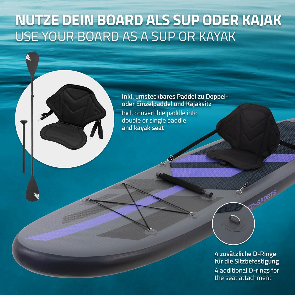STAND UP PADDLE BOARD Kajak Schwarz - Schwarz, Kunststoff (320/82/15cm) - ECD-Germany