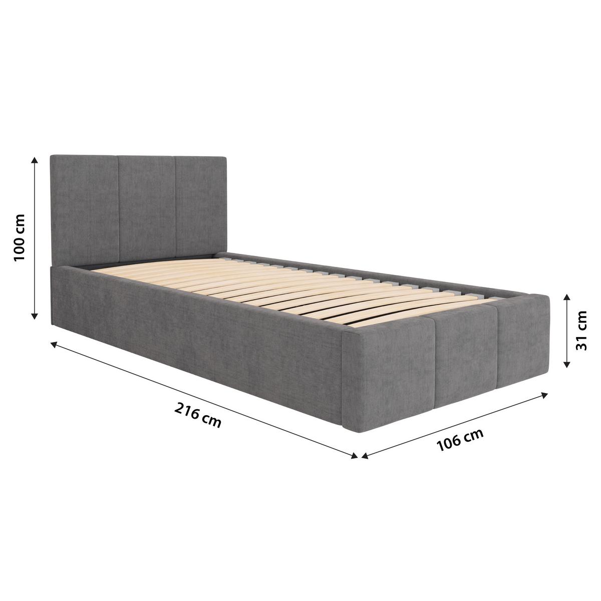 POLSTERBETT für Schlafzimmer Bett mit Stauraum Grau 90x200 - Grau, Holzwerkstoff/Metall (90/200cm) - Muralo