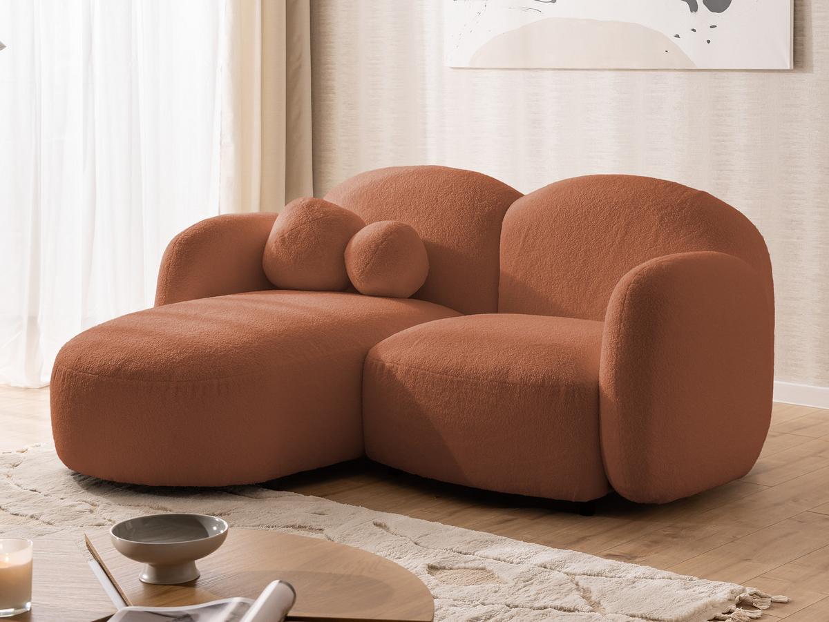 ECKSOFA Nuvola mit abgerundetem Design Terrakotta Bouclé-Stoff - Ottomane Links - Terracotta/Schwarz, Holz/Kunststoff (190/146cm) - S-Style Möbel