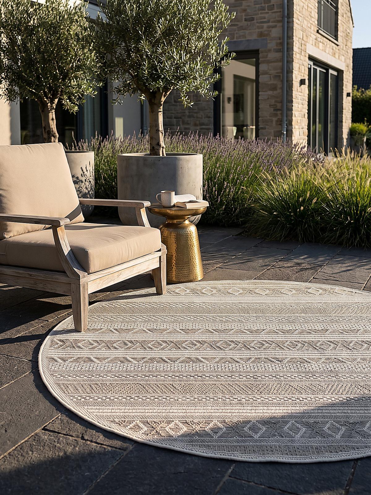 TEPPICH Flachgewebe ESERA Gestreift Polypropylen Beige Ø 120 cm Rund - Beige, Textil (120/120cm) - KADIMA DESIGN