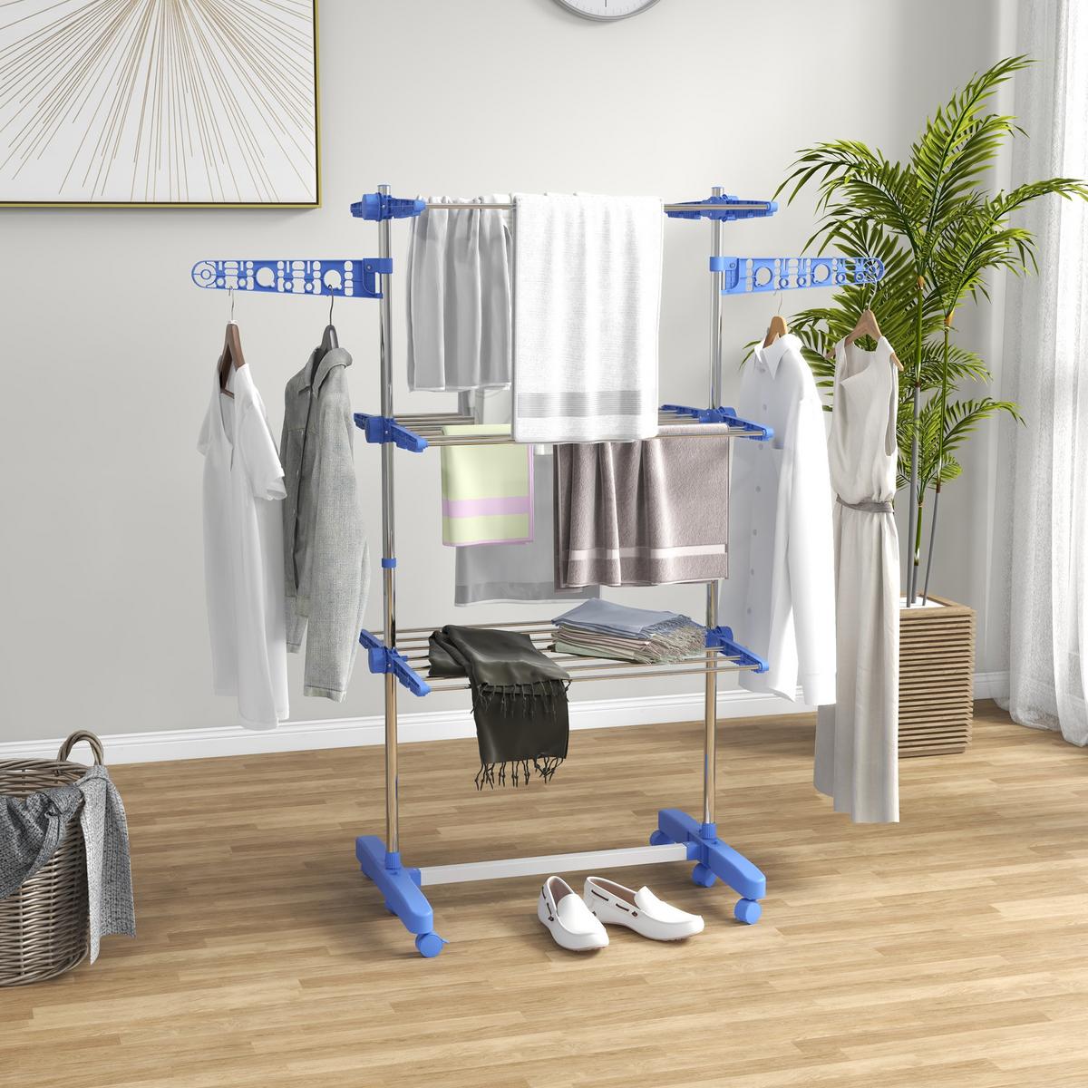 WÄSCHESTÄNDER Weiß - Blau, Metall (55/152/142cm) - HOMCOM