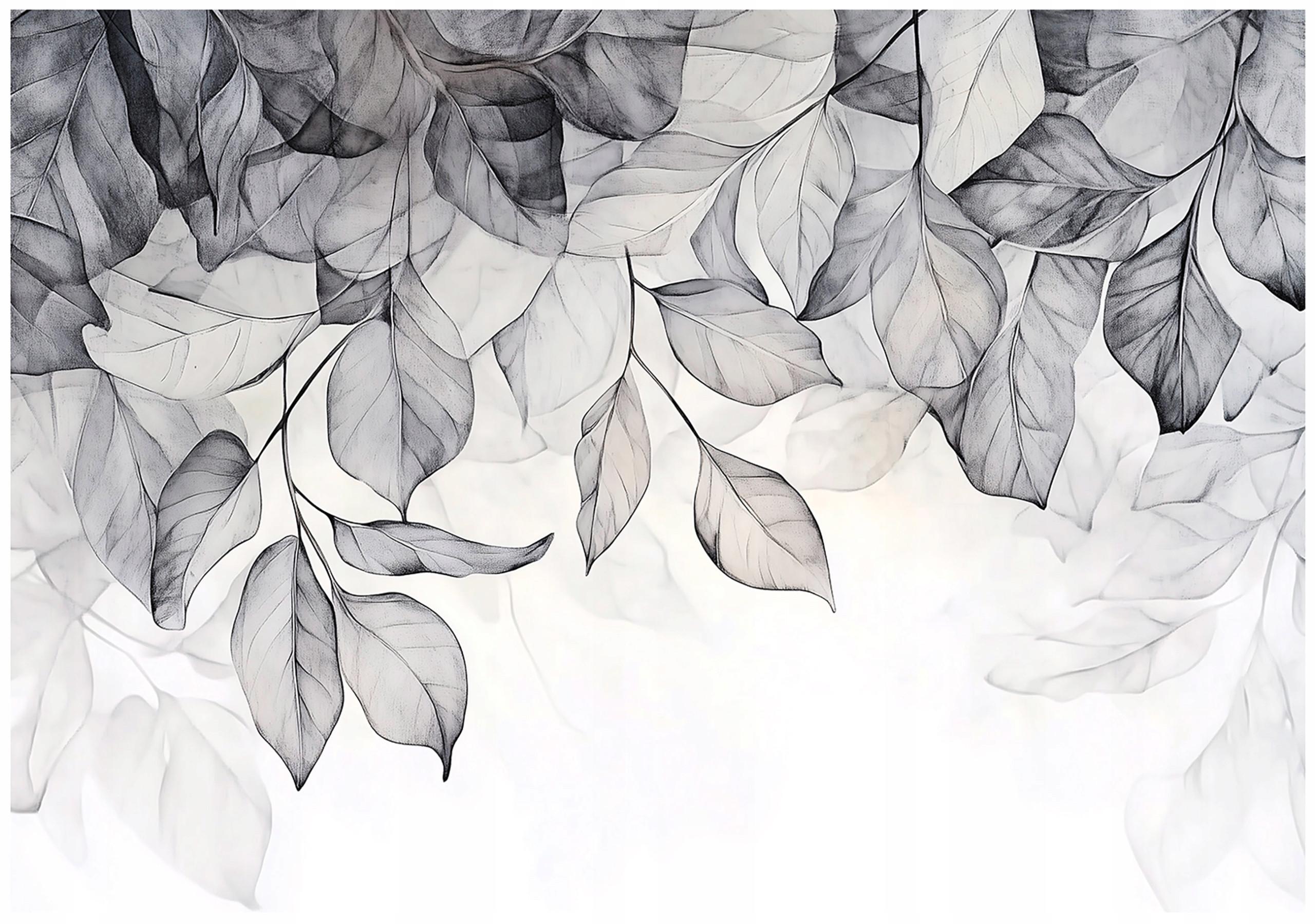 FOTOTAPETE Blätter Grau Natur Wohnzimmer Vlies Tapete 350x250 - Grau, Papier (350/250cm) - Wallarena