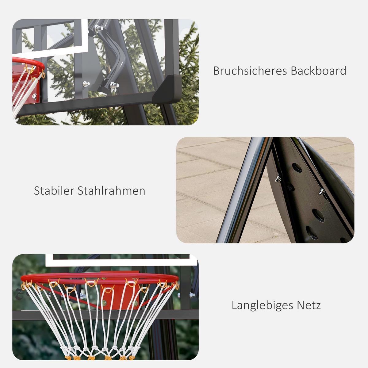 BASKETBALLSTÄNDER 236–293 cm Basketballkorb mit Ständer, Rollen Basketballanlage - Schwarz, Metall (70.5/111cm) - SPORTNOW