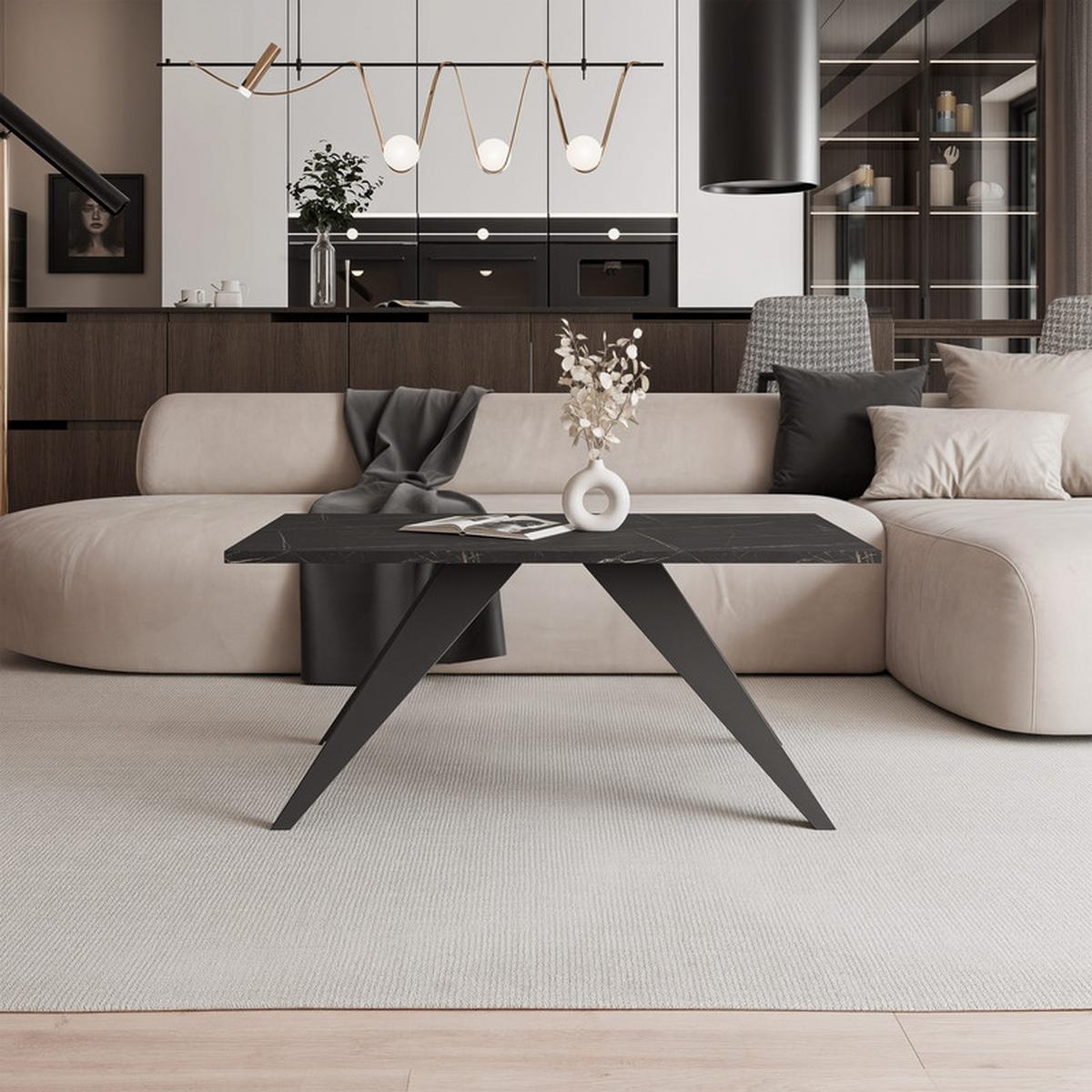 COUCHTISCH AIRA 120/60/48 cm Rechteckig, Schwarz/Grigia Pietra (Steingrau) - Schwarz/Grau, Metall (60/120/48cm) - Idohome