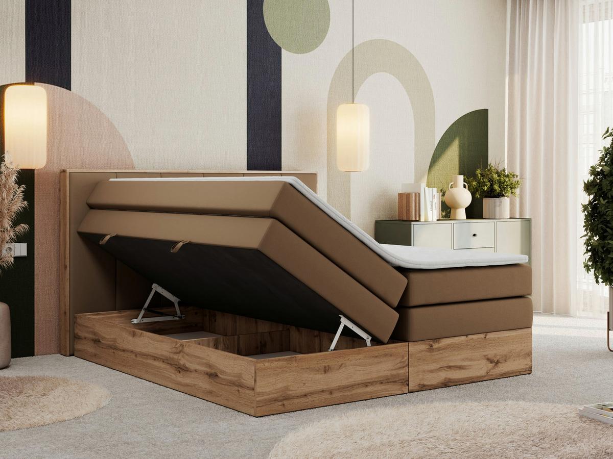 BOXSPRINGBETT ALBERO 1 KING 160/200 Braun Kunstleder - H3 - Braun, Holz/Textil (160/200cm) - MKS
