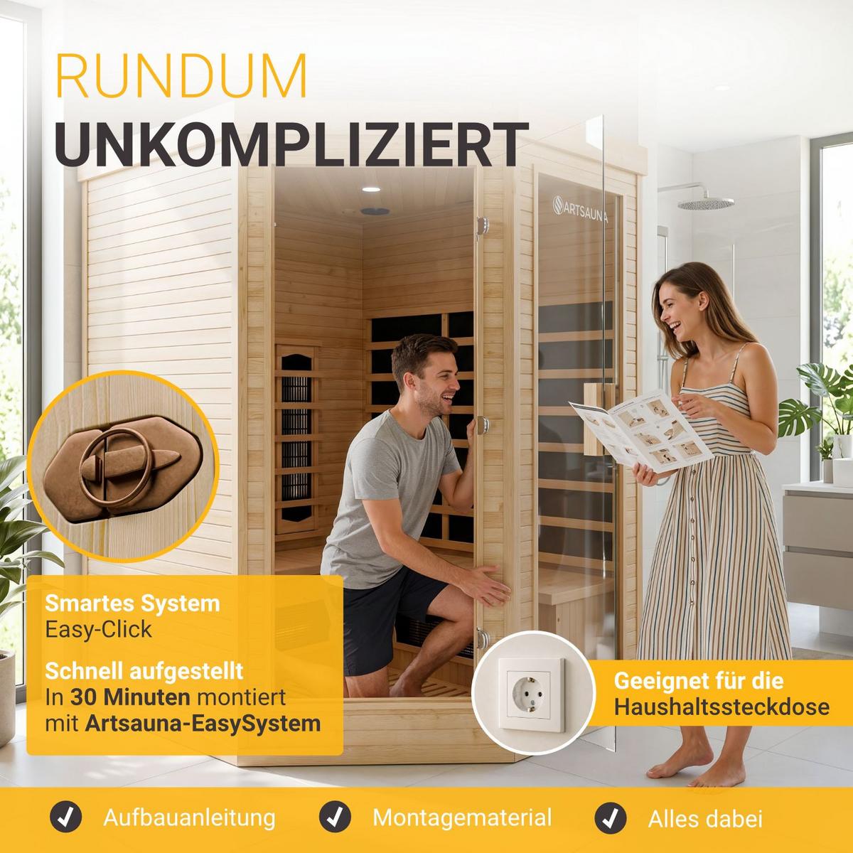 INFRAROTKABINE Esbjerg mit Triplex-Heizsystem & Hemlockholz - Naturfarben, Holz (130/190/190cm) - Artsauna