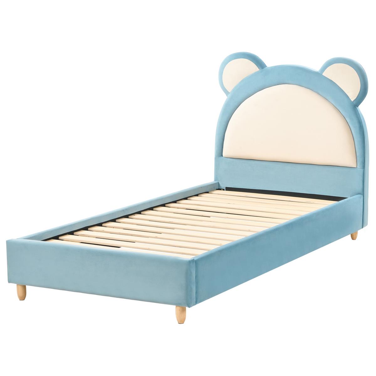 KINDERBETT 90/200 cm Hellbraun Mailles - Blau/Hellbraun, Textil (90/200cm) - Beliani