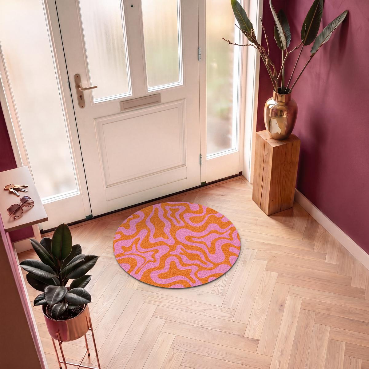 FUSSMATTE Muster - Rosa - Orange - Abstrakt - Modern Türmatte 90x90 cm - Pink, Kunststoff (90/0.4cm) - MuchoWow