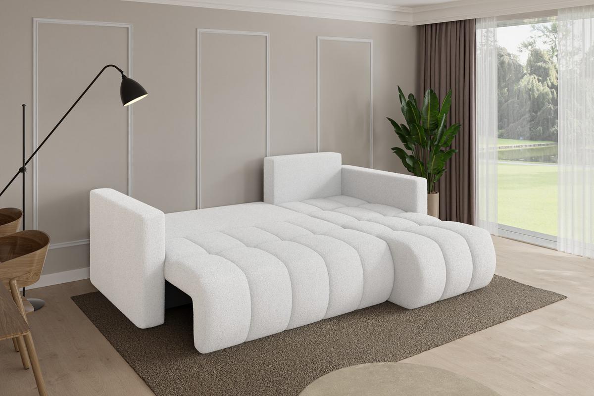 ECKSOFA mit Schlaffunktion Ottomane Rechts GARD-L 226x146x85 Weiß Bouclé - Schwarz/Weiß, Holzwerkstoff/Kunststoff (226/146cm) - ALTDECOR