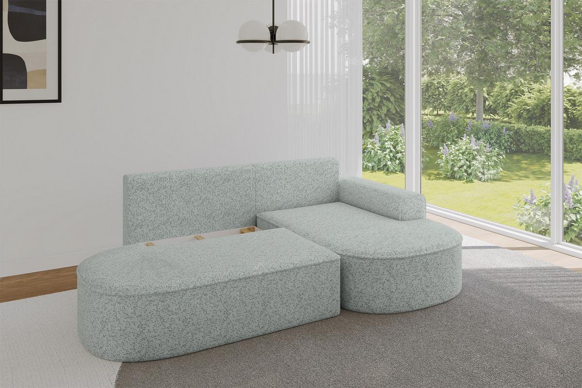ECKSOFA mit Schlaffunktion und Bettkasten Ottomane Rechts MARI-L1-S - 283x167x73 cm Grün Tissu - Dunkelgrün/Schwarz, Holzwerkstoff/Kunststoff (167/283cm) - ALTDECOR