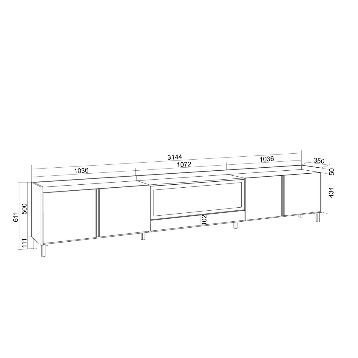LOWBOARD, Weiß und Eiche, 315/35/61cm, Kamin mit Feuereffekt XXL - Weiß, Holzwerkstoff (315/61/35cm) - Skraut Home