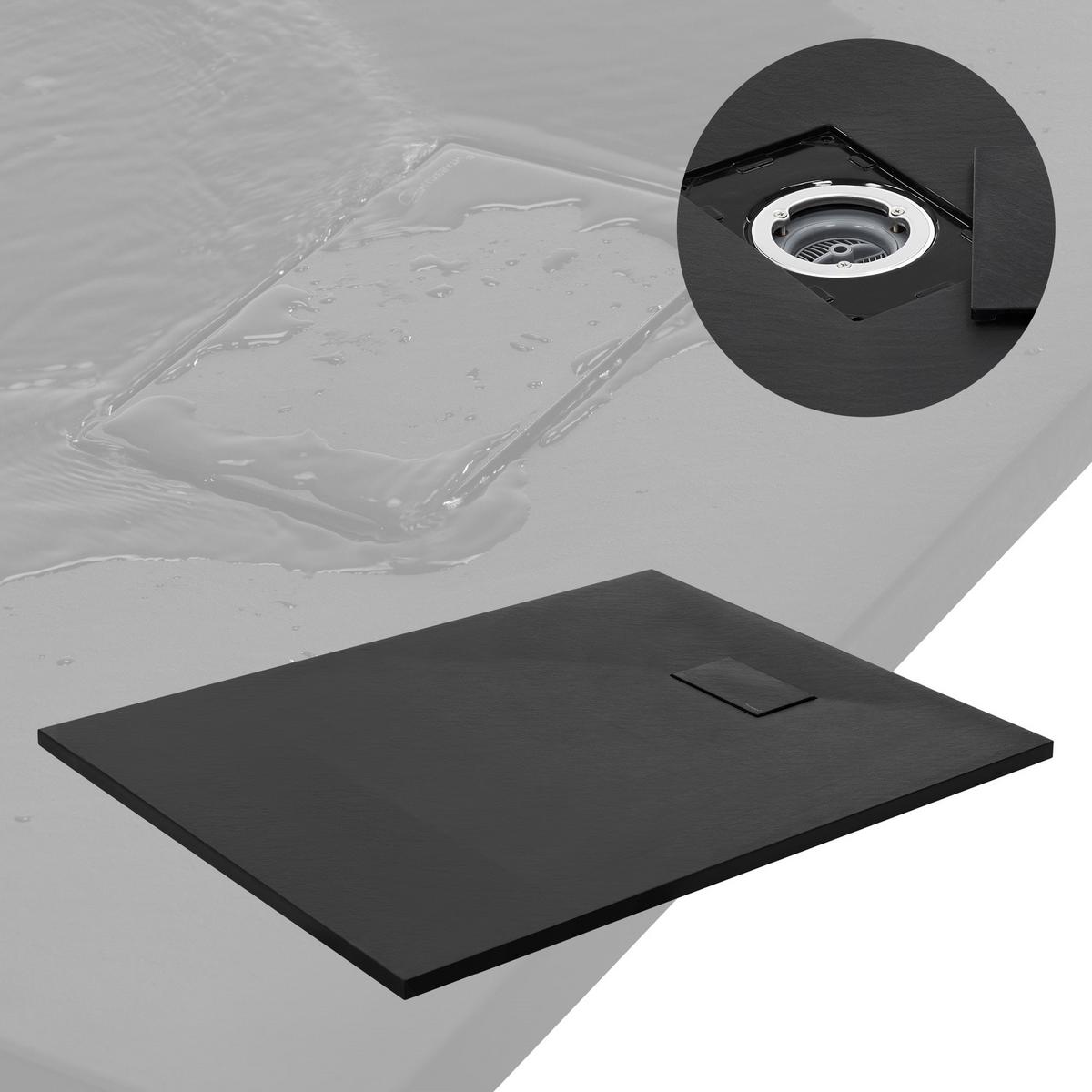 DUSCHWANNE 120x90 cm Schwarz mit Ablaufgarnitur aus SMC - Schwarz, Kunststoff (90/3/120cm) - LuxeBath