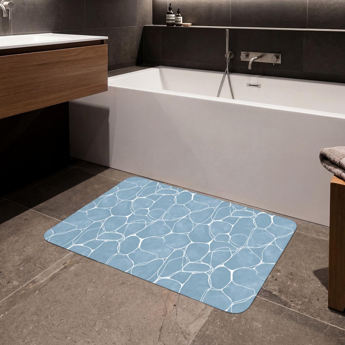 BADEMATTE Organisch - Muster - Blau 90x60 cm - Hellblau, Textil (90/60cm) - OnlyWow