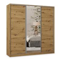 SCHWEBETÜRENSCHRANK TARI 180/205/58 cm 3-türig mit Spiegel und Schubladen Eiche Artisan - Silberfarben/Eiche Artisan, Holzwerkstoff (180/205/58cm) - MASSENO