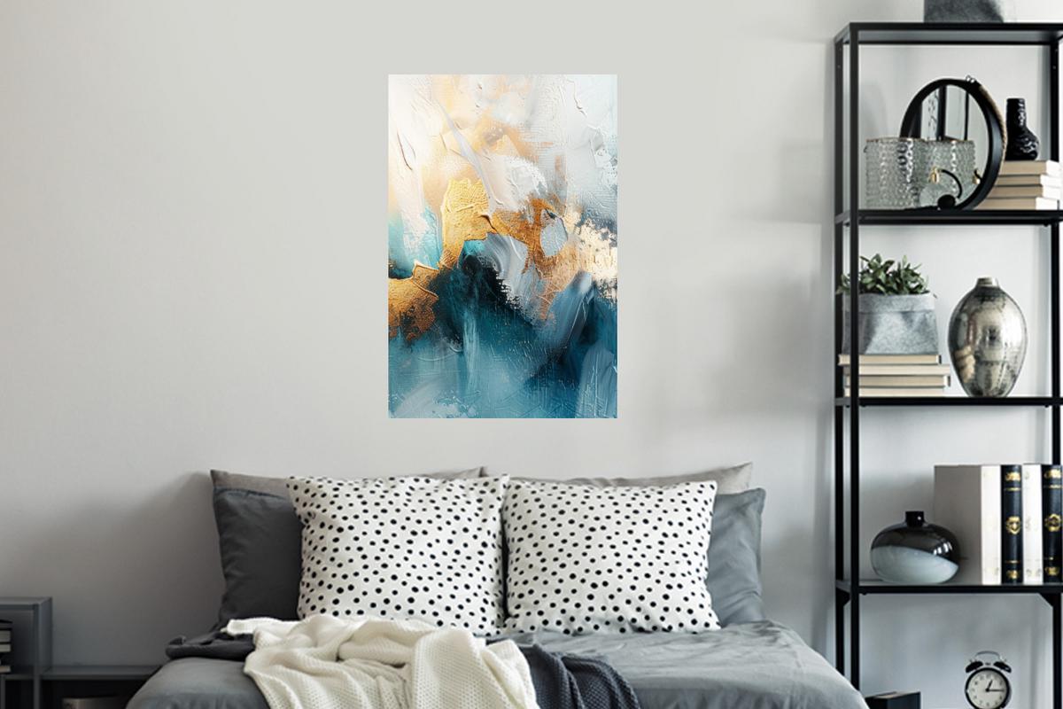 WANDTATTOO Abstrakt - Kunst - Gold - Blau Wandbild 40x60 cm - Petrol, Kunststoff (40/60/0.1cm) - MuchoWow