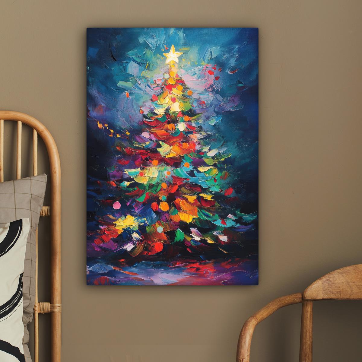 LEINWANDBILD Weihnachtsbaum - Weihnachten - Abstrakt - Farbenfroh Wanddeko Schlafzimmer 60x90 cm - Multicolor, Textil (60/90cm) - MuchoWow