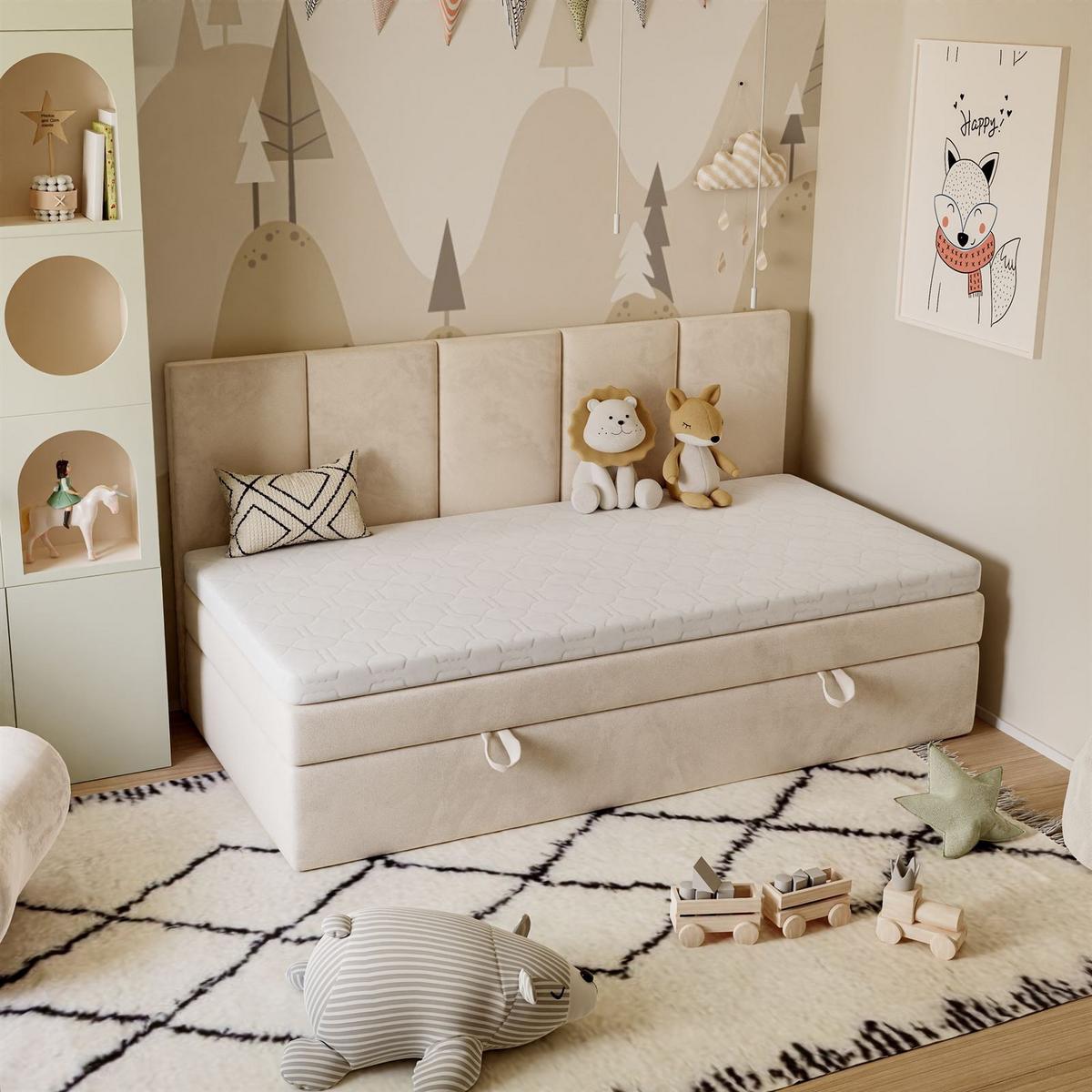 BOXSPRINGBETT ELZA MINI mit Topper 90x200 cm Royal Velvet 173 - Beige, Textil - Lookway