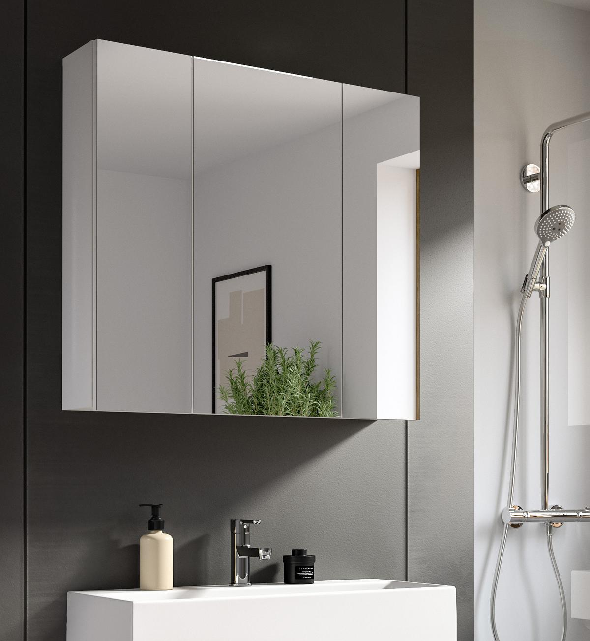 SPIEGELSCHRANK weiß 82 x 77 cm, Badschrank 3-türig mit Spiegel - Weiß, Glas/Holzwerkstoff (82/77/18cm) - Inn.Furn
