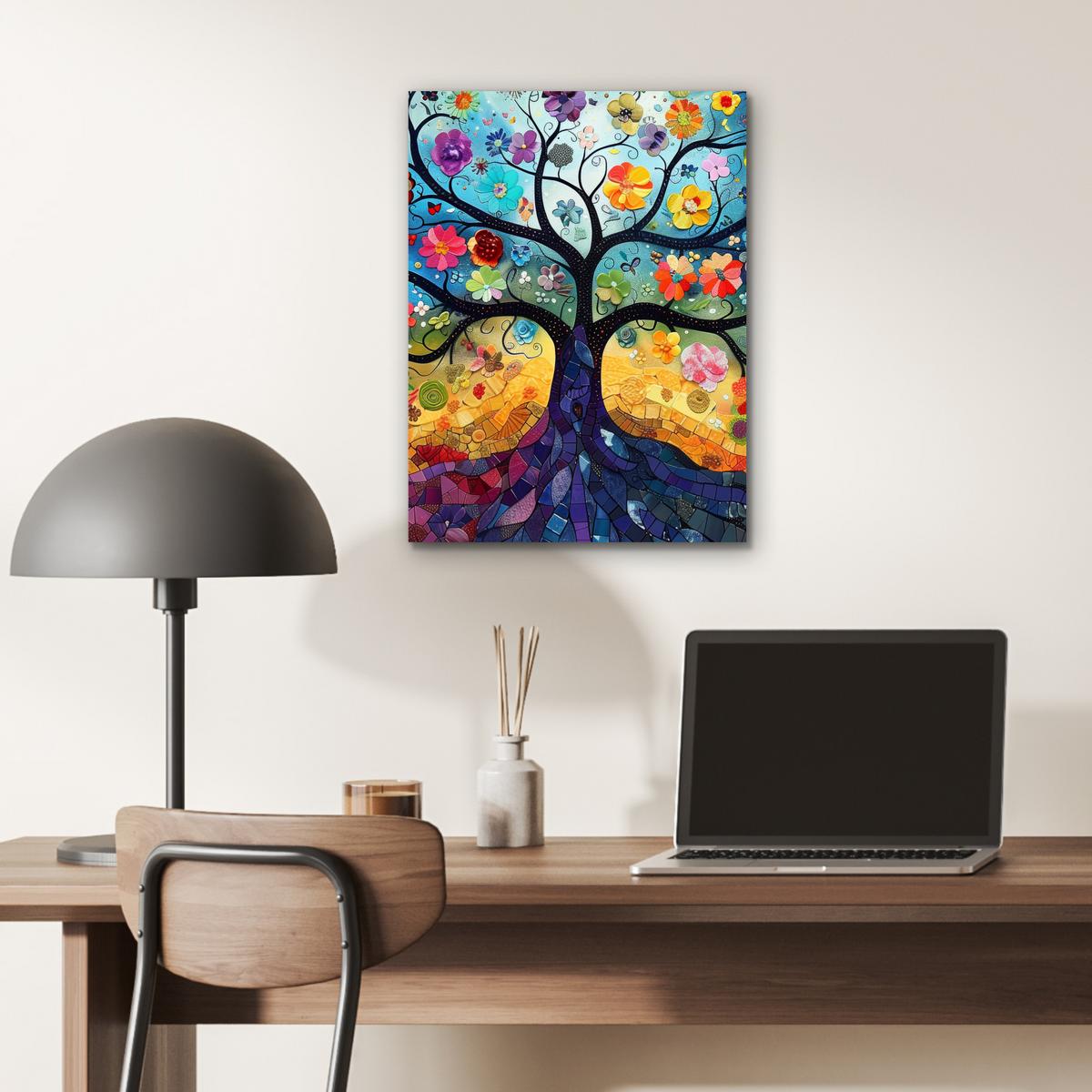 METALLBILD Kunst - Baum des Lebens - Blumen - Hippie 30x40 cm - Dunkelblau, Metall (30/40cm) - MuchoWow