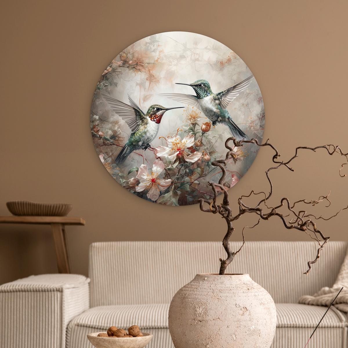 WANDBILD Kolibri - Vögel - Blumen - Pflanzen Wanddeko Schlafzimmer 60x60 cm - Hellgrün, Kunststoff (60/60cm) - MuchoWow