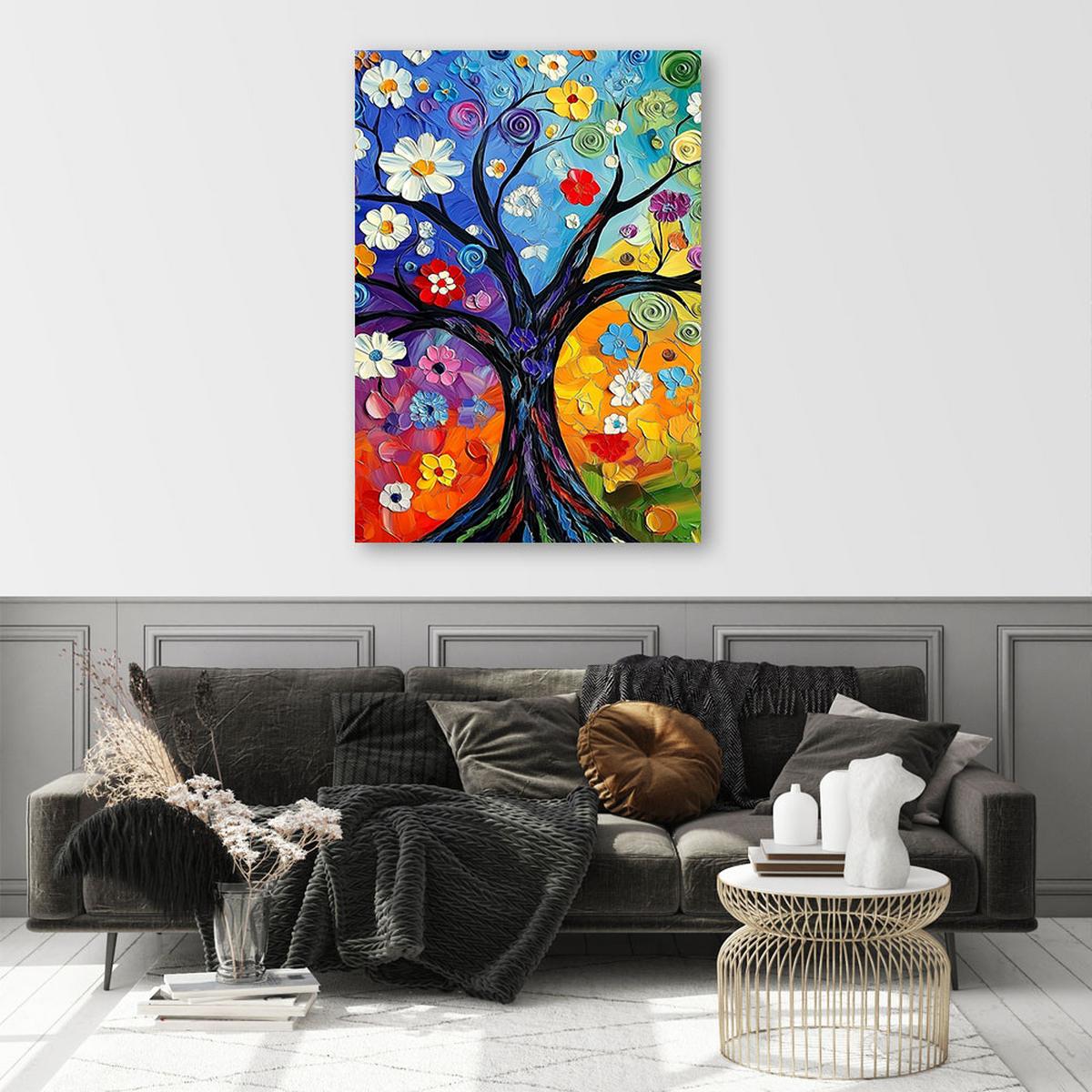 LEINWANDBILD Bunter Baum des Lebens 60x90cm - Multicolor, Textil (60/90cm) - Feeby