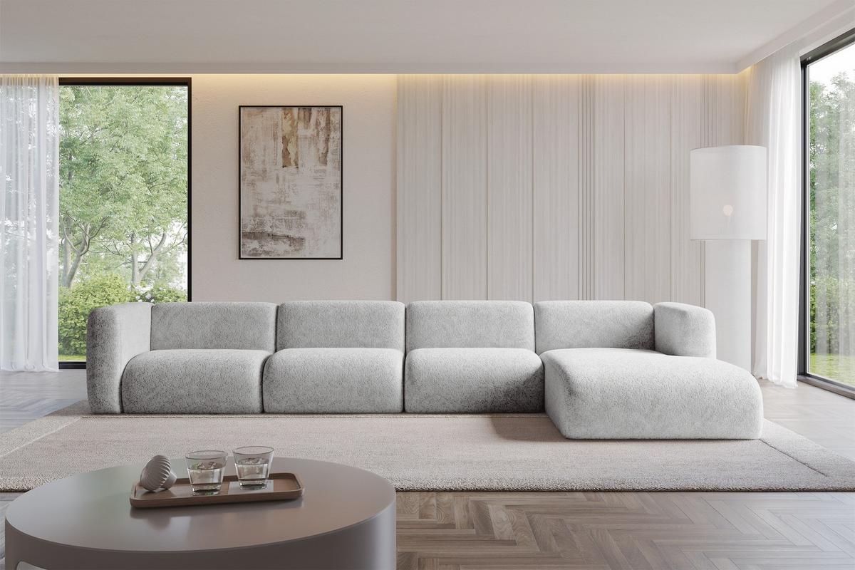 ECKSOFA Ottomane Rechts MIRA-L3 409x179x70 Grau Velours - Schwarz/Grau, Holzwerkstoff/Kunststoff (409/179cm) - ALTDECOR