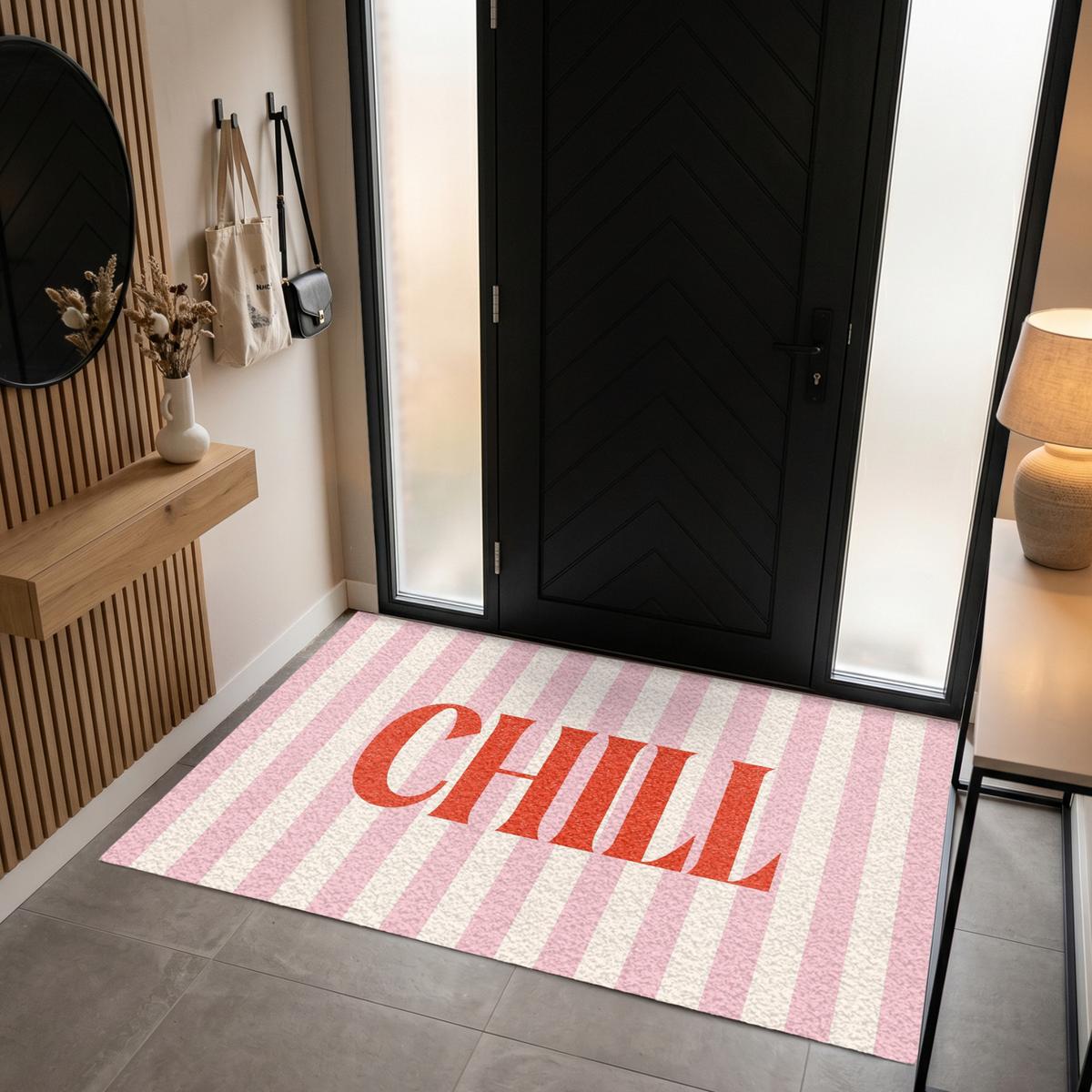 FUSSMATTE Zartrosa – Rot – Streifen – Chill 180x120 cm - Rosa, Kunststoff (180/0.4cm) - MuchoWow