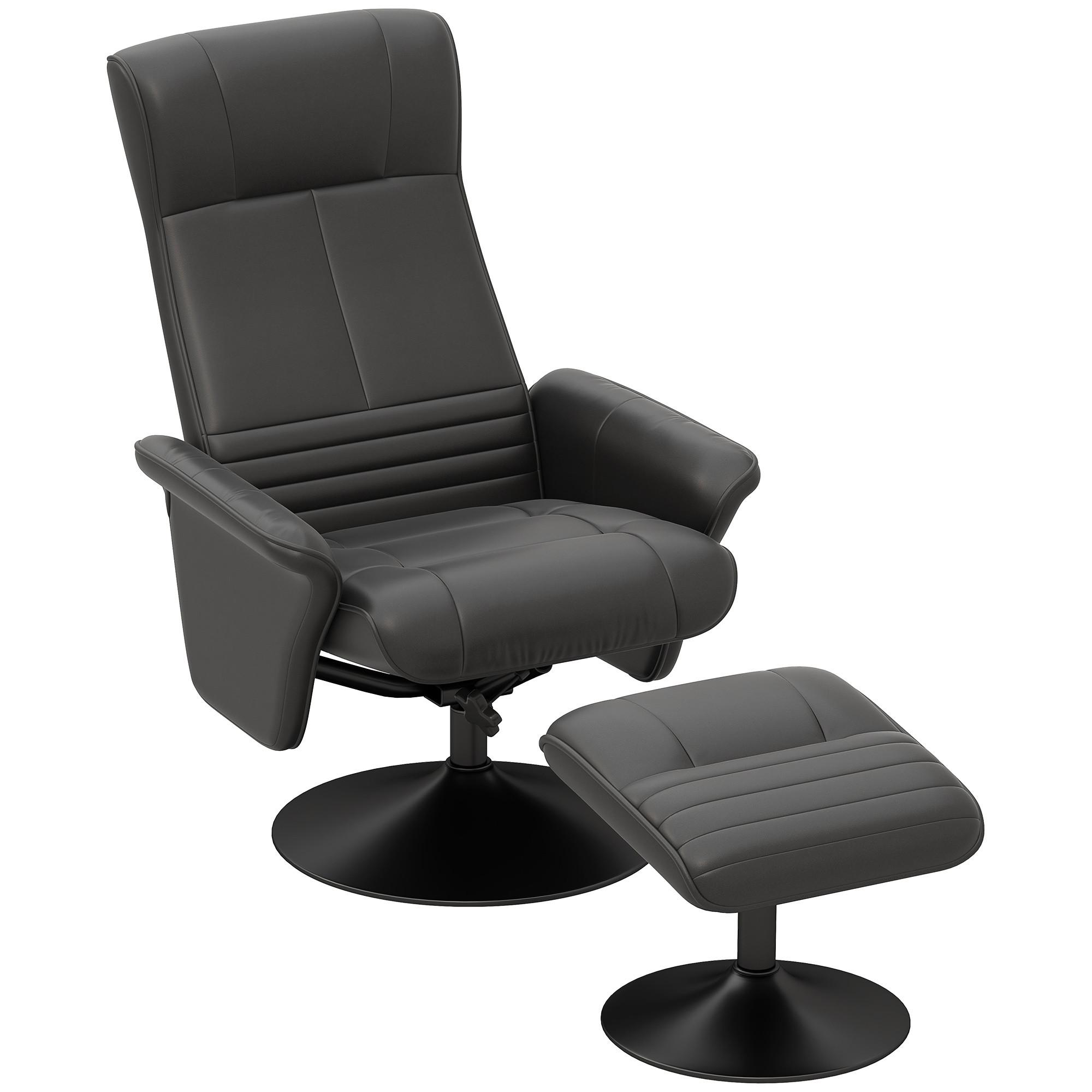 RELAXSESSEL mit Hocker Drehbarer Fernsehsessel mit Liegefunktion Mikrofasertuch - Schwarz, Textil/Metall (71/104/69cm) - HOMCOM