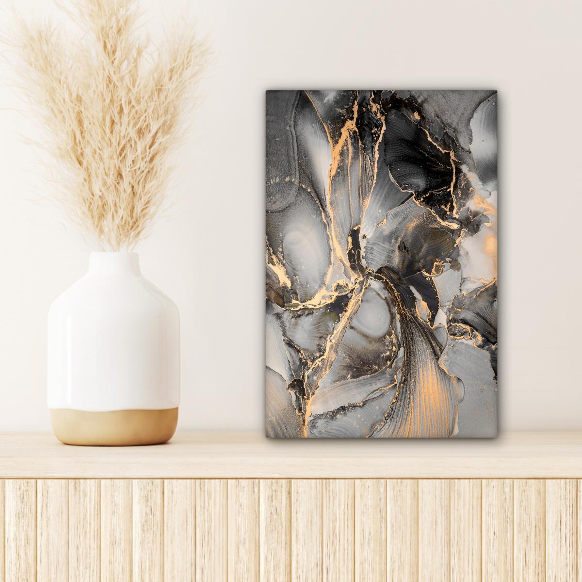 LEINWANDBILD Grau - Luxus - Gold - Marmor Deko Wohnzimmer 20x30 cm - Dunkelgrau, Textil (20/30cm) - MuchoWow