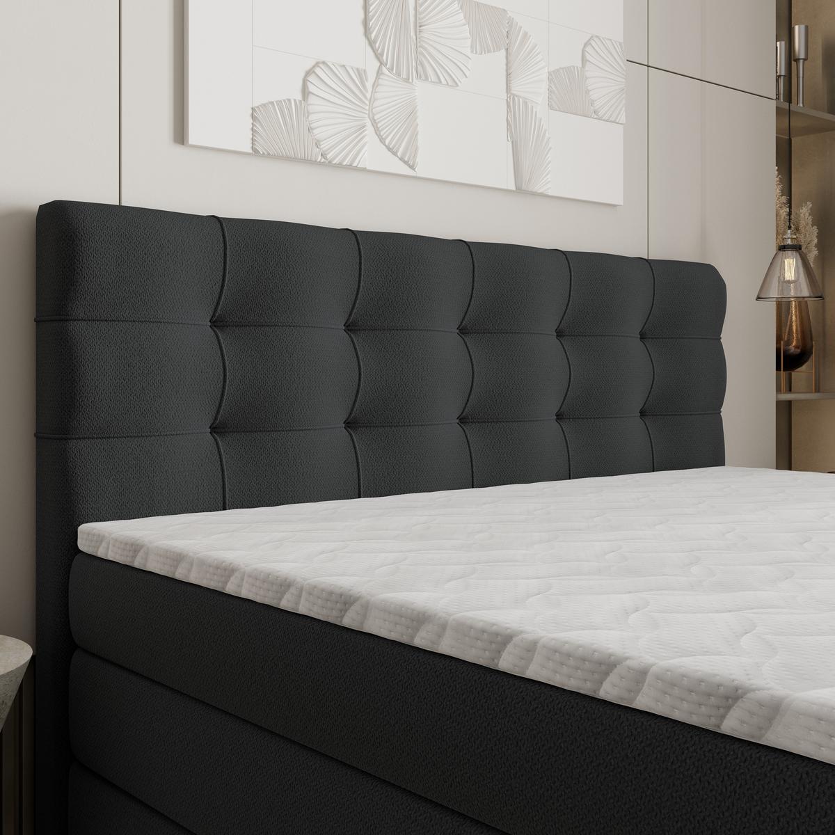BOXSPRINGBETT AREZI 140x200 cm mit Matratze und Topper - Schwarz - Schwarz, Holz (140/200cm) - MASSENO