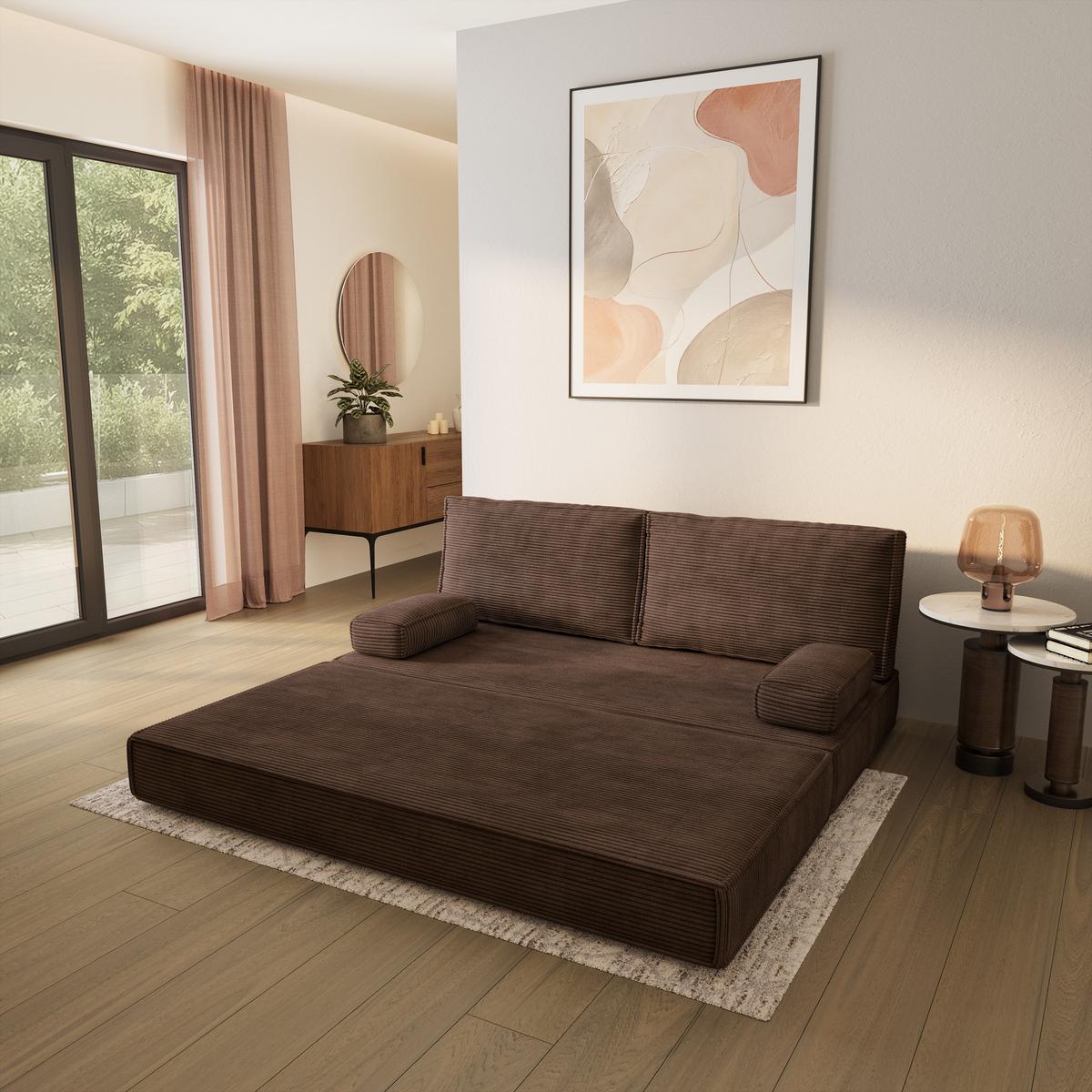 BETTSOFA SILAR aus Schaumstoff Kordstoff Braun Schlaffunktion - Braun, Textil (170/86/80cm) - MASSENO