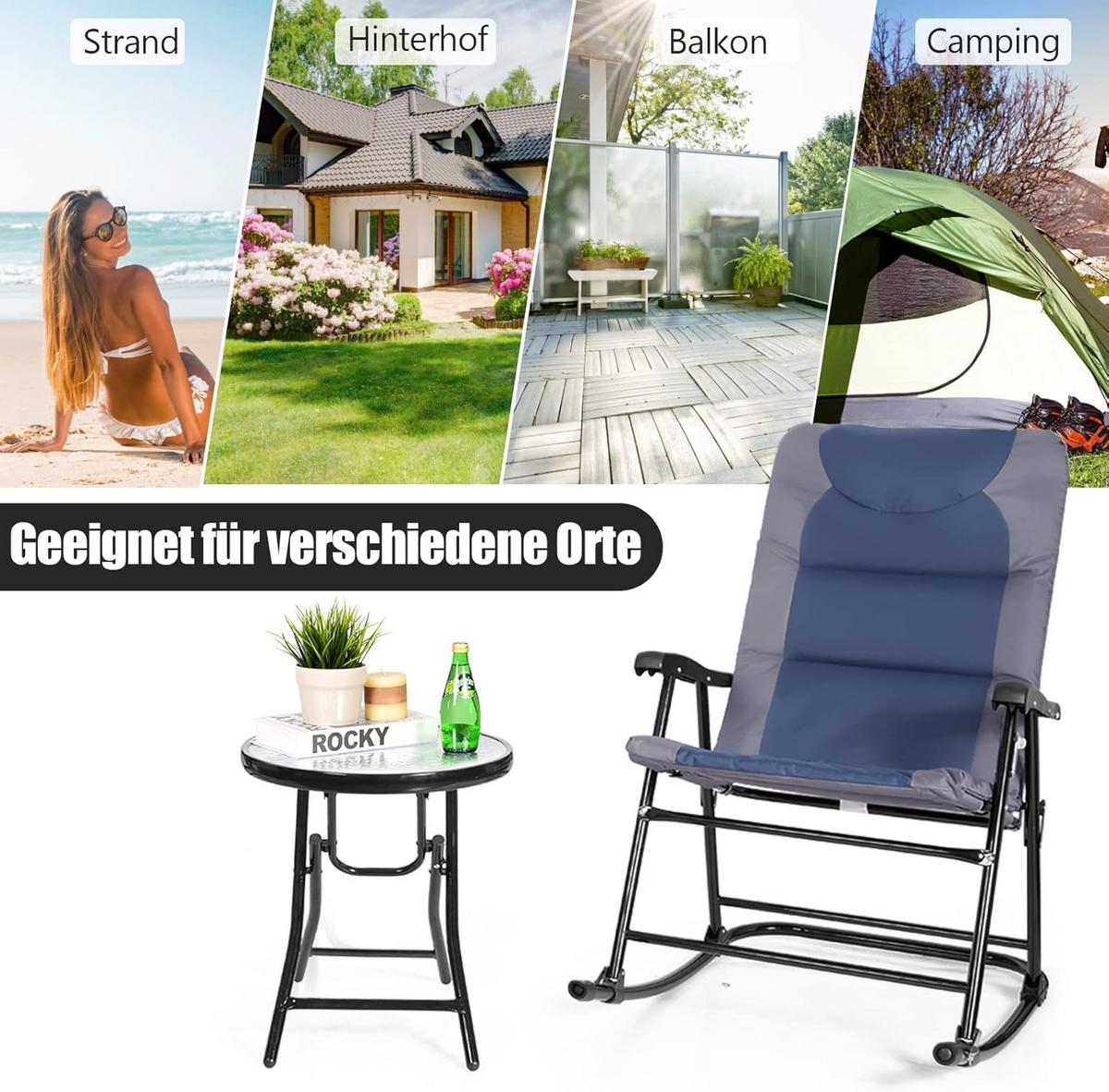 SCHAUKELLIEGE mit Beistelltisch Blau(3-teilig) - Blau, Metall - COSTWAY