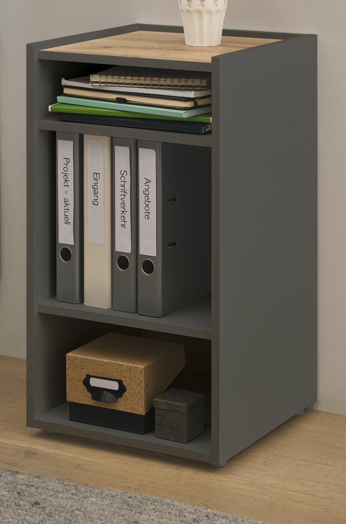 STANDCONTAINER Grau, Eiche Wotan 40 x 70 cm, Aktenregal mit 3 Fächern - Eiche Wotan/Schwarz, Holzwerkstoff/Kunststoff (40/70/40cm) - Furn.Design