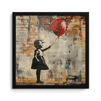 POSTER MIT RAHMENGERAHMTES BILD Graffiti - Banksy - Mädchen - Straßenkunst 40x40 cm - Sandfarben, Papier (40/40cm) - MuchoWow