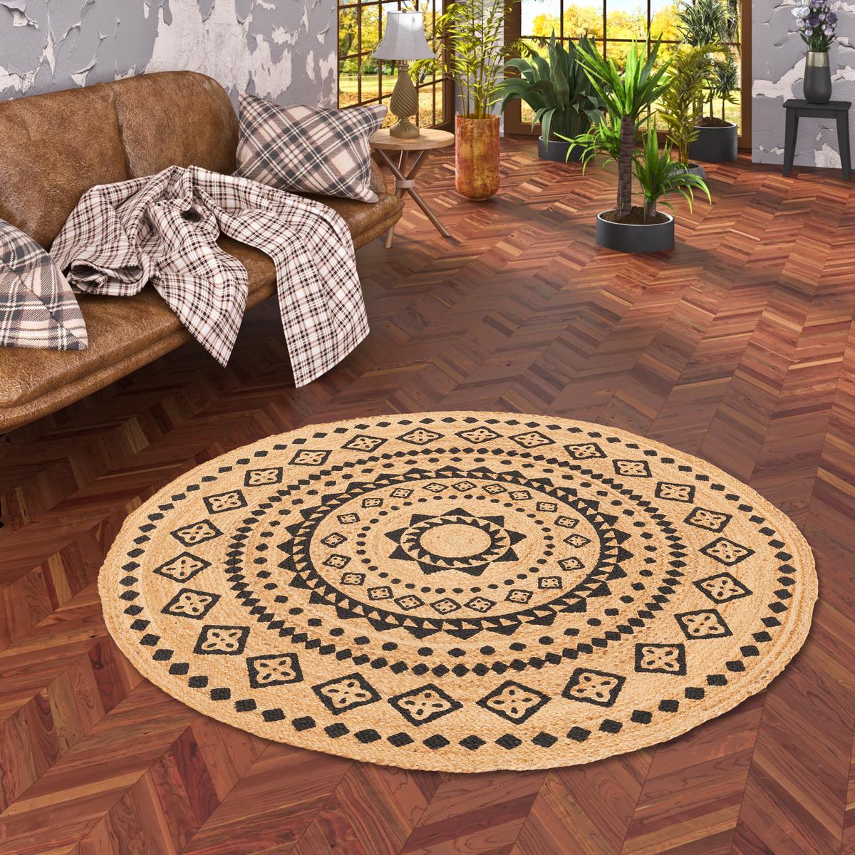 NATURFASER TEPPICH JUTE SALSA ETHNO RUND - Sandfarben, Textil (100/100cm) - Pergamon