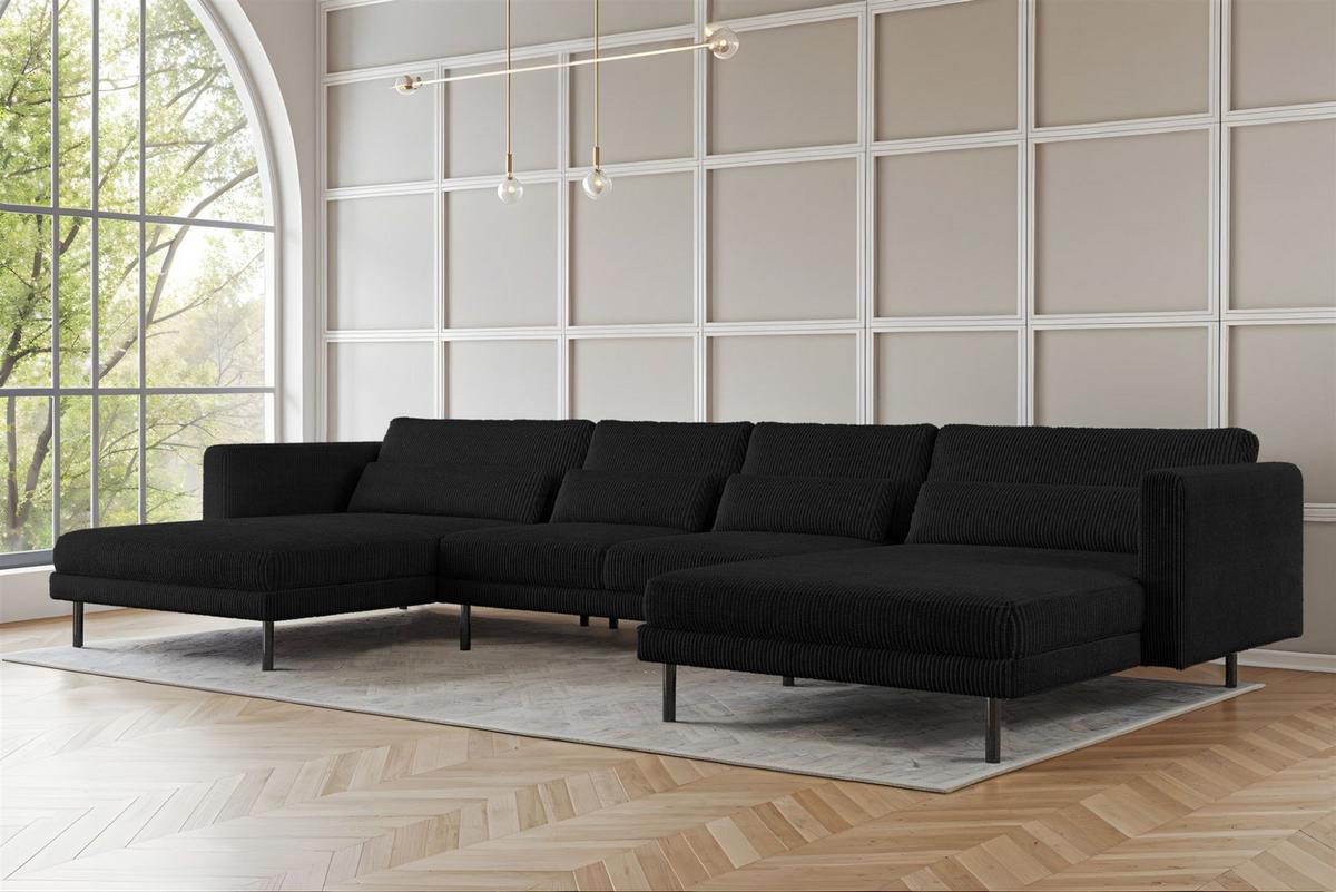 WOHNLANDSCHAFT Agada In Poso - Schwarz, Holzwerkstoff/Textil (391/83/174cm) - Fun Möbel