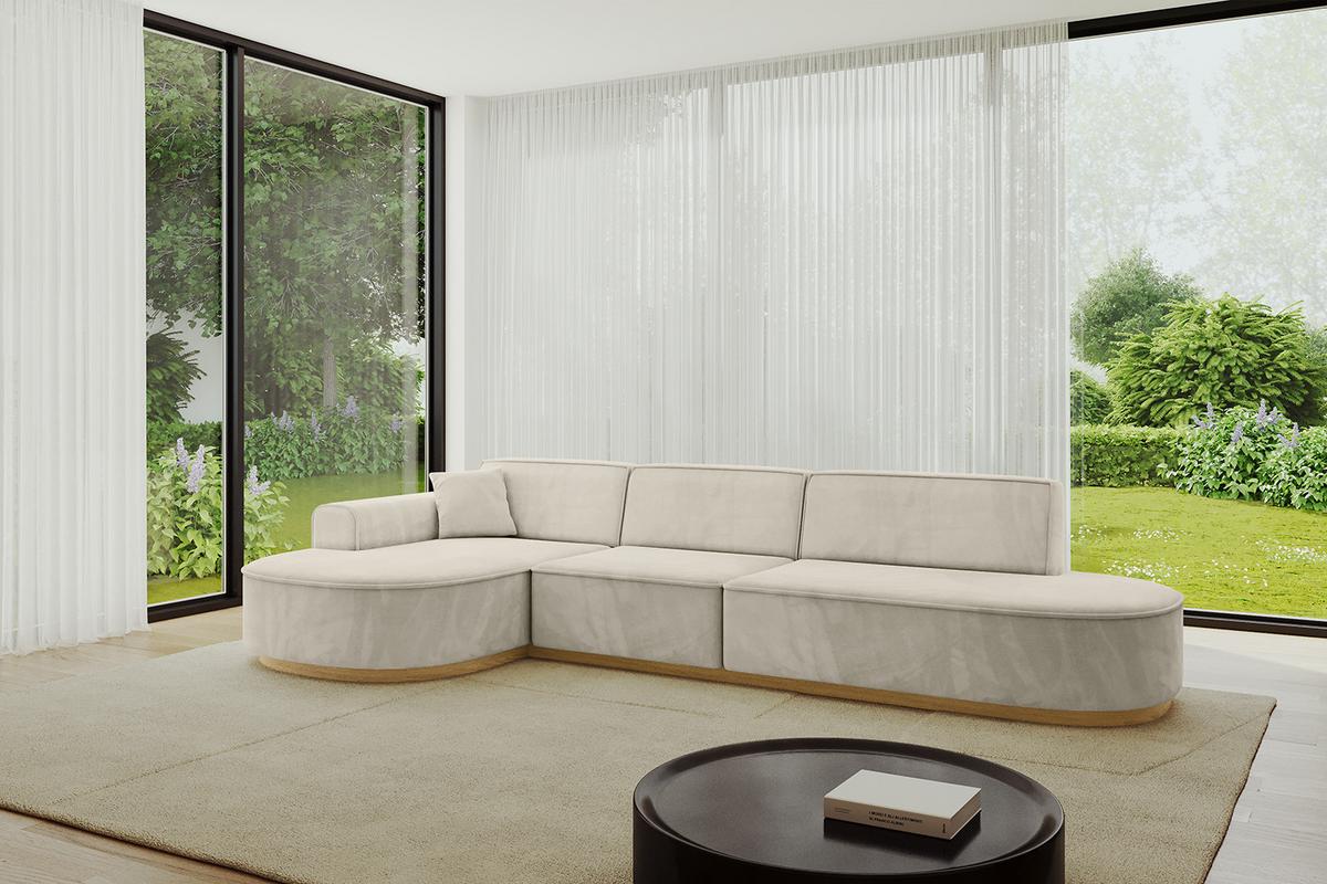 ECKSOFA Ottomane Links MARI-L2-v2 - 328x171x83 cm Ecru Velours - Ecru, Holzwerkstoff/Textil (328/171cm) - ALTDECOR