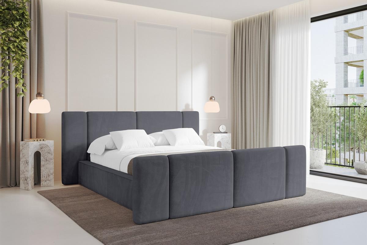 POLSTERBETT mit Bettkasten, Fußteil und Lattenrost, Bett mit Matratze H3/H4 - RIVO-Z 180x200 Dunkelgrau - Dunkelgrau, Holzwerkstoff/Textil (180/200cm) - ALTDECOR