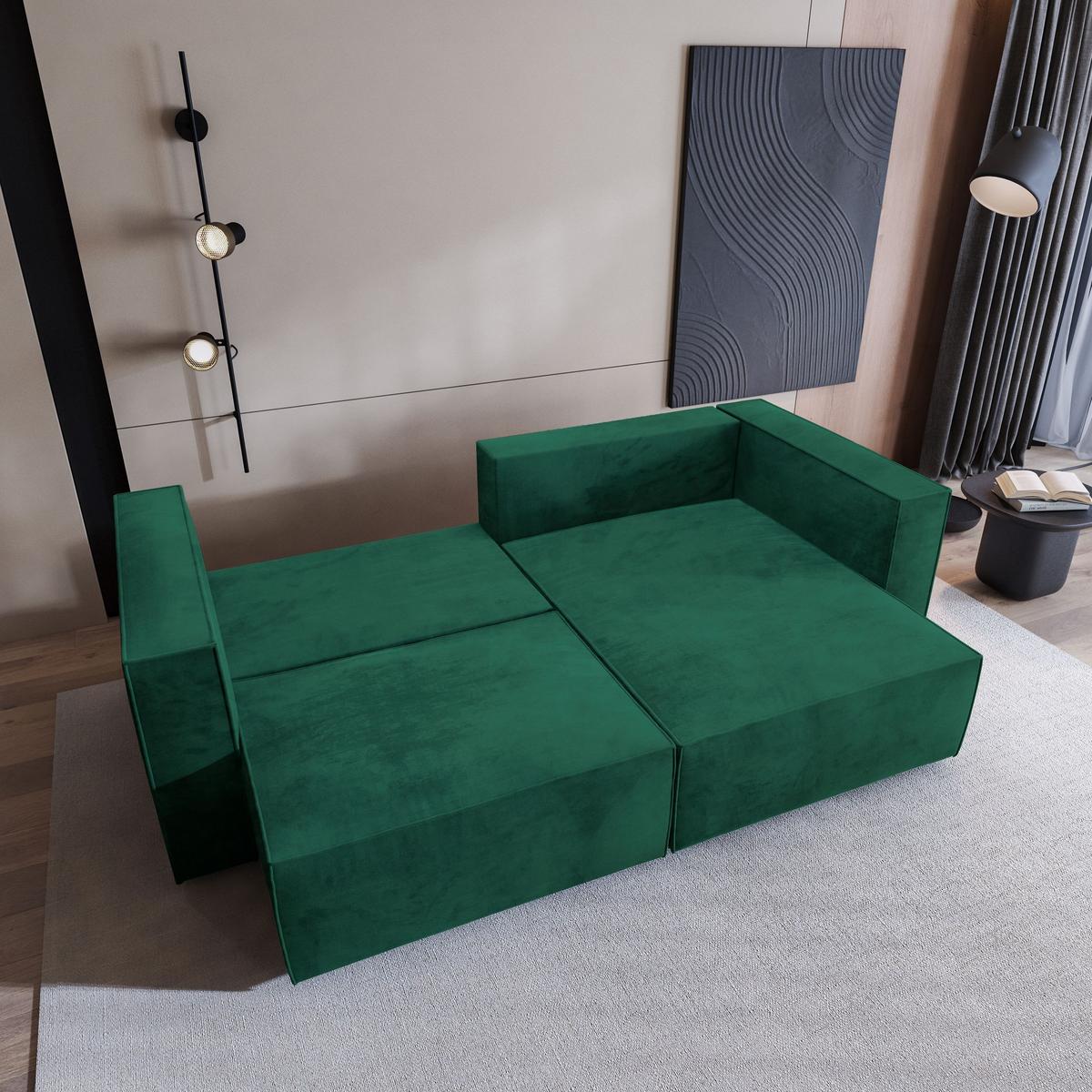 ECKSOFA NERIO M Grün Velours-Stoff mit Schlaffunktion - Grau/Grün, Holz/Kunststoff (245/148cm) - MASSENO