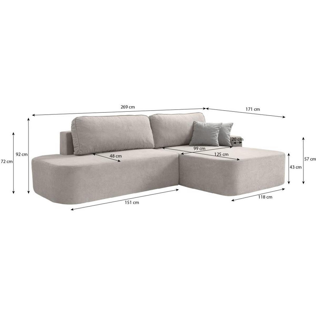 ECKSCHLAFSOFA Gavi graphit velours links - Graphitfarben, Textil (269/171cm) - Beautysofa