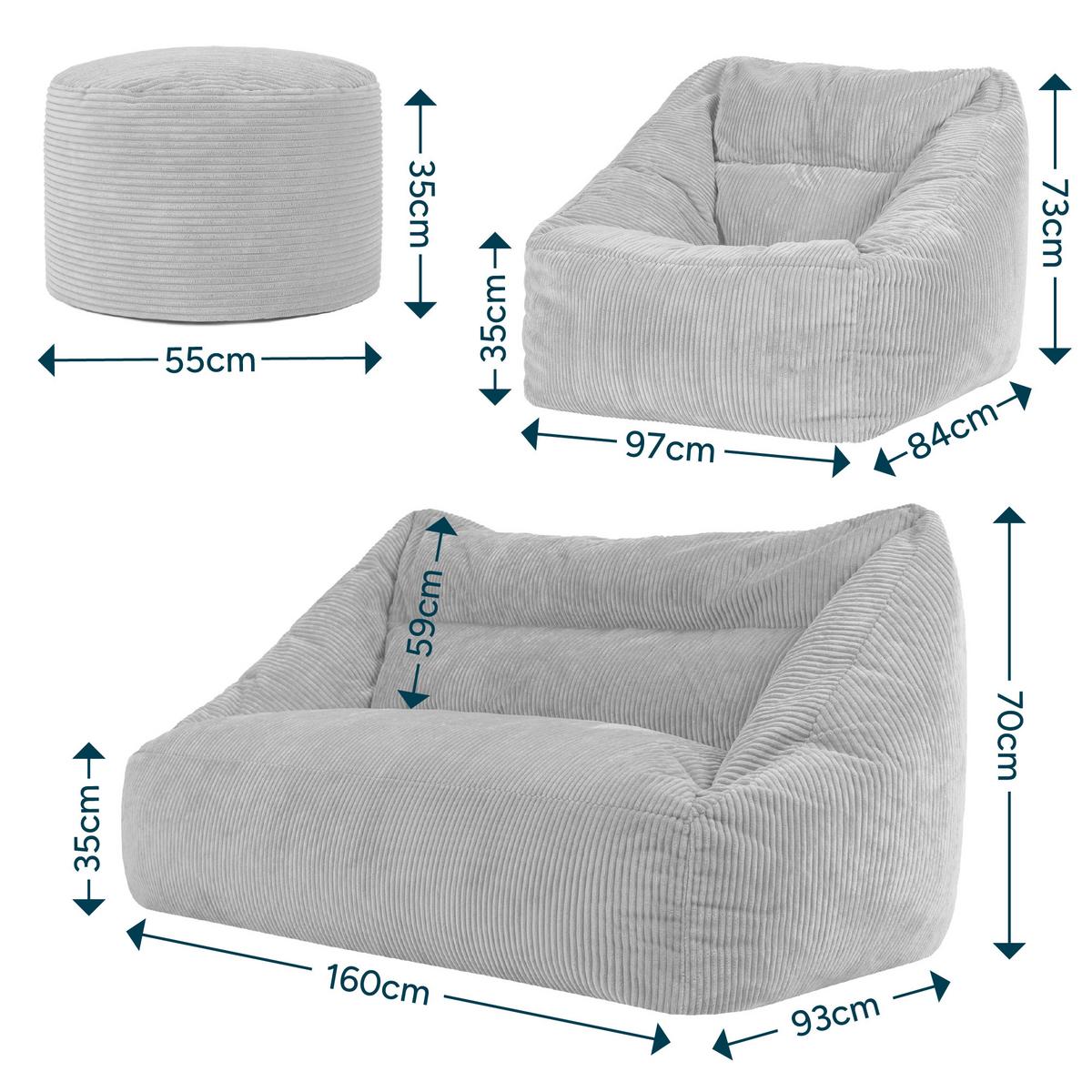 SITZSACK Sofa mit Sessel und rundem Hocker Cecilia - Beige, Textil (160/35/93cm) - icon